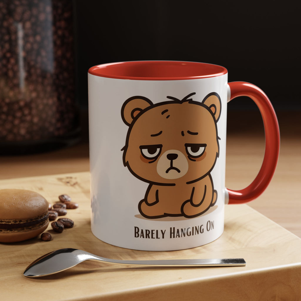 Barely Hanging On Bear Accent Coffee Mug – Cute Tired Bear 11/15oz