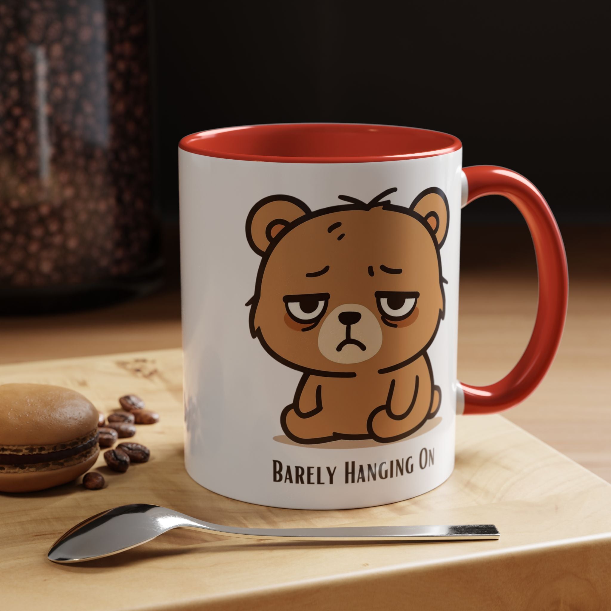 Barely Hanging On Bear Accent Coffee Mug – Cute Tired Bear 11/15oz