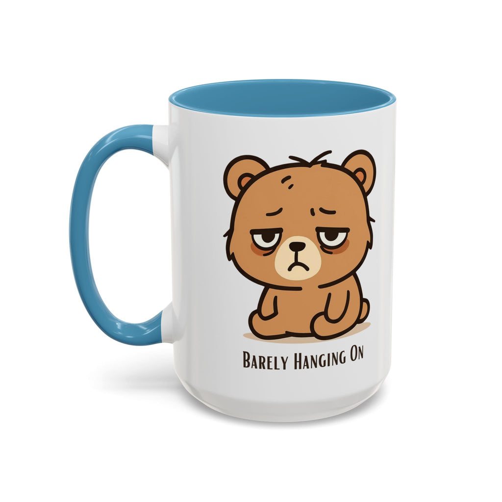 Barely Hanging On Bear Accent Coffee Mug – Cute Tired Bear 11/15oz