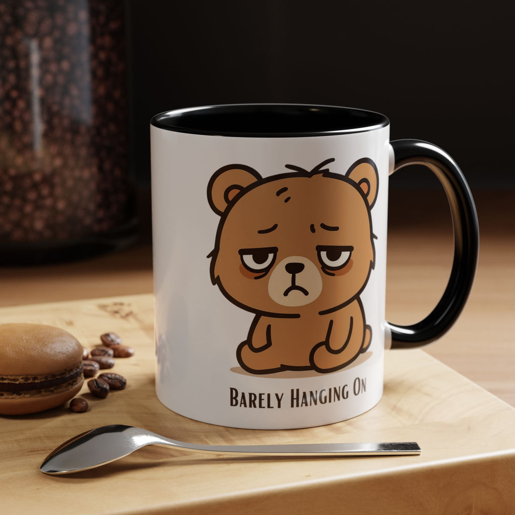 Barely Hanging On Bear Accent Coffee Mug – Cute Tired Bear 11/15oz