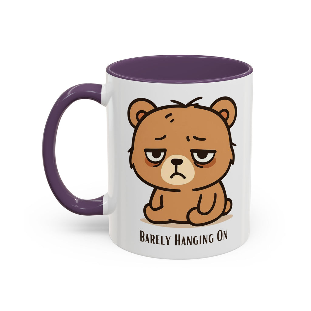 Barely Hanging On Bear Accent Coffee Mug – Cute Tired Bear 11/15oz