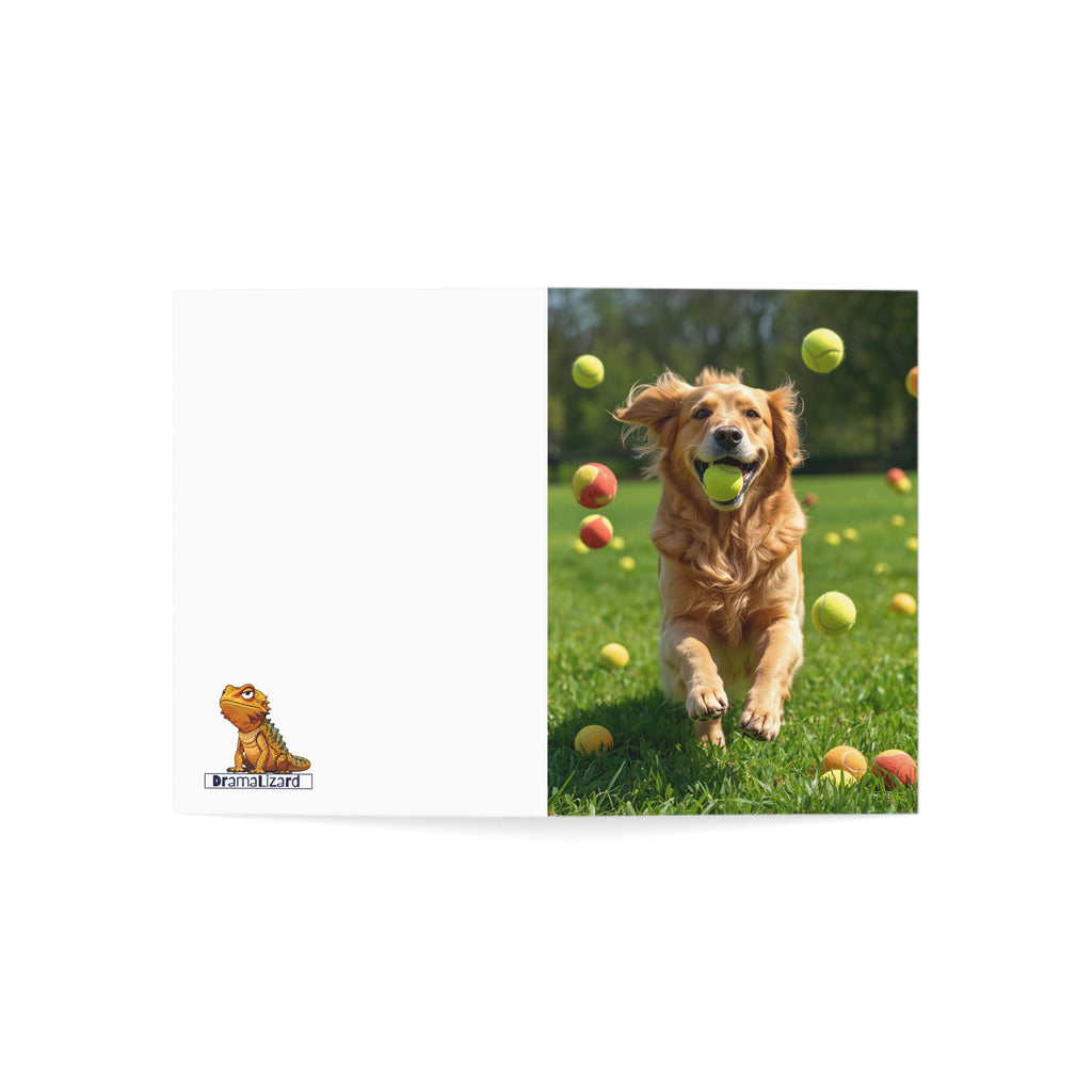 Golden Retriever Playing with Tennis Balls — Blank Greeting Card (Blank Interior)