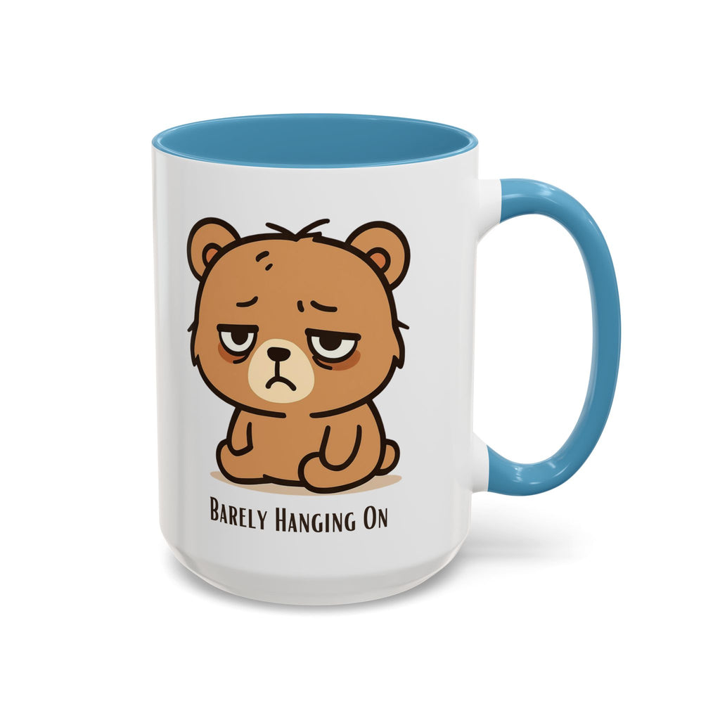 Barely Hanging On Bear Accent Coffee Mug – Cute Tired Bear 11/15oz