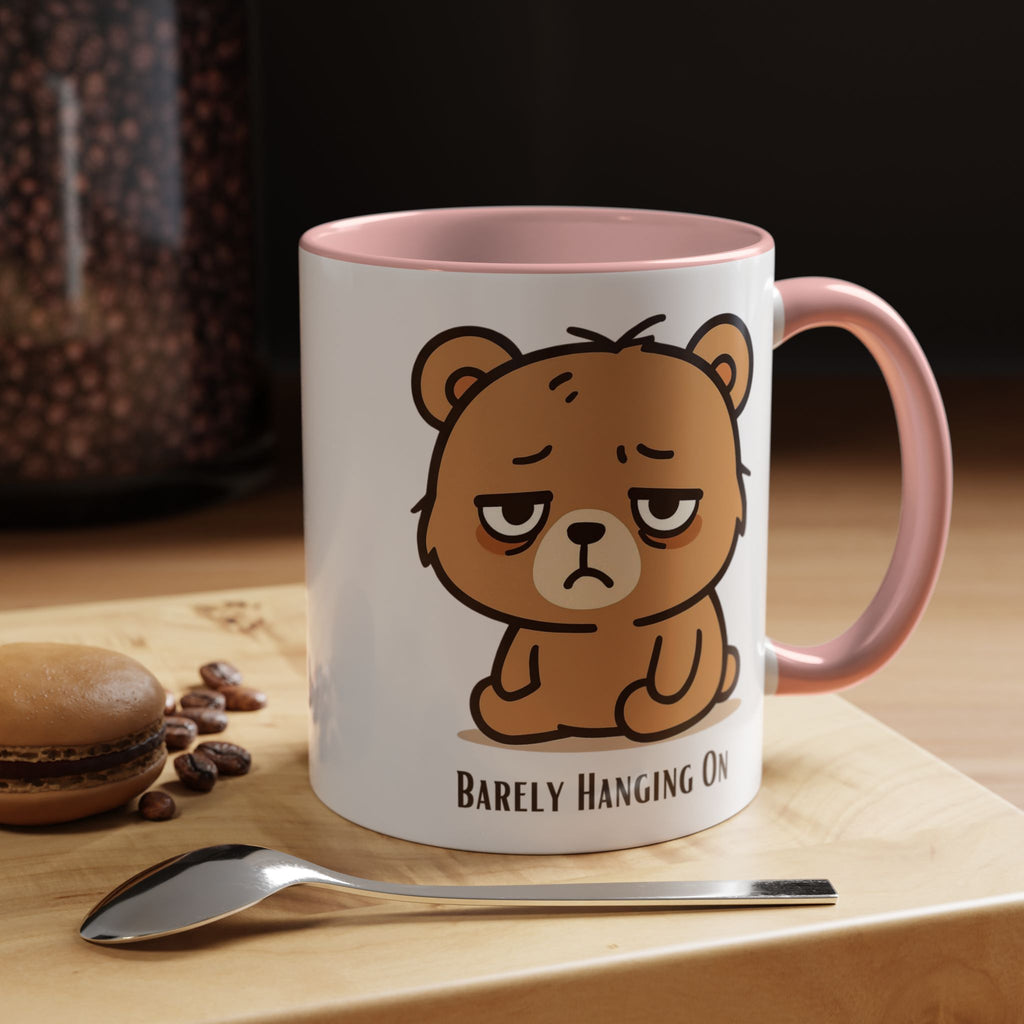 Barely Hanging On Bear Accent Coffee Mug – Cute Tired Bear 11/15oz