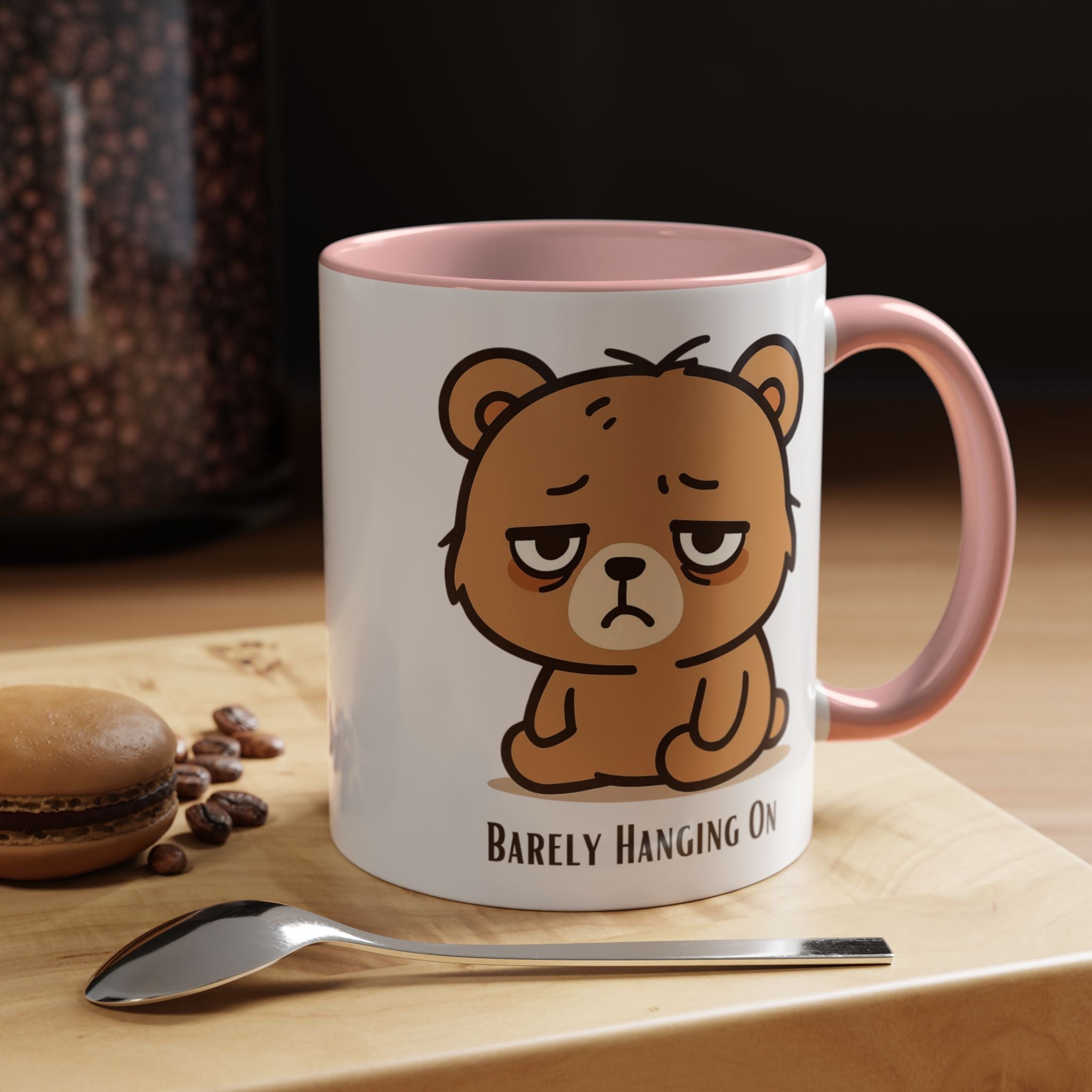 Barely Hanging On Bear Accent Coffee Mug – Cute Tired Bear 11/15oz