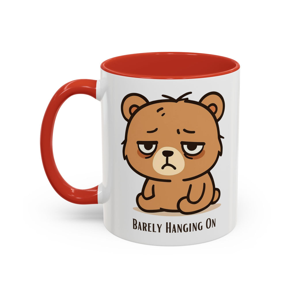 Barely Hanging On Bear Accent Coffee Mug – Cute Tired Bear 11/15oz