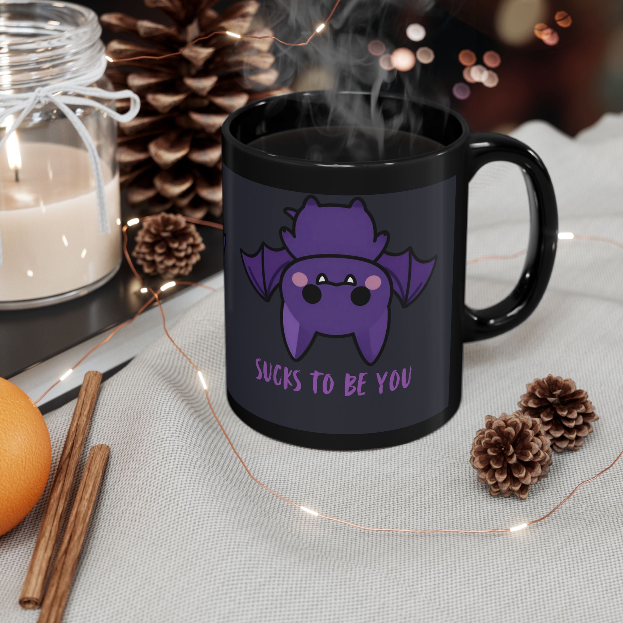 Cute Purple Bat Mug – "Sucks To Be You" Funny Gothic Coffee Cup