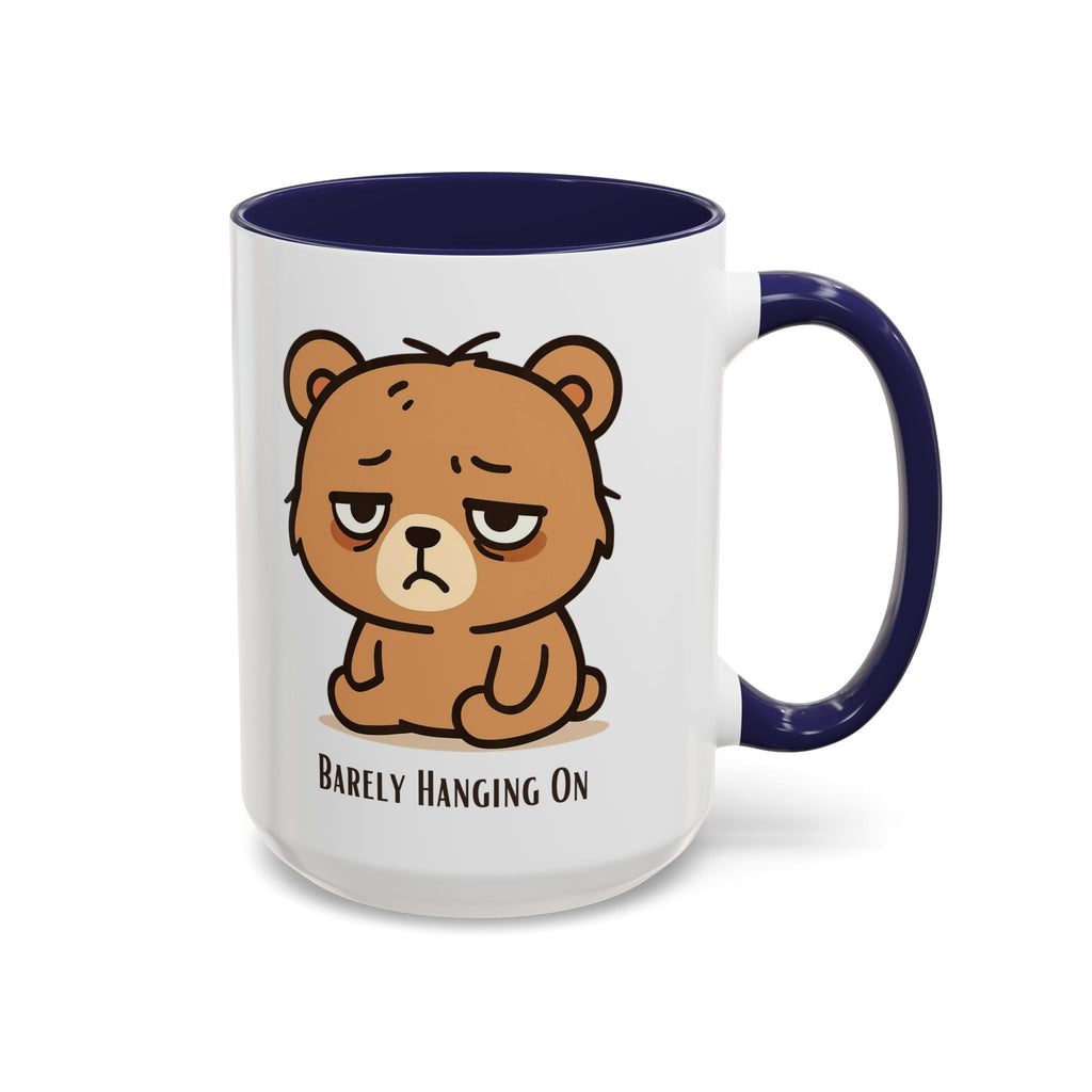 Barely Hanging On Bear Accent Coffee Mug – Cute Tired Bear 11/15oz