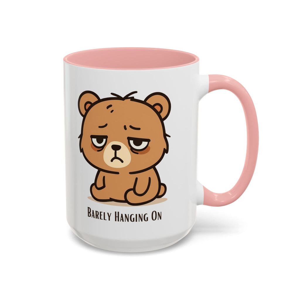 Barely Hanging On Bear Accent Coffee Mug – Cute Tired Bear 11/15oz