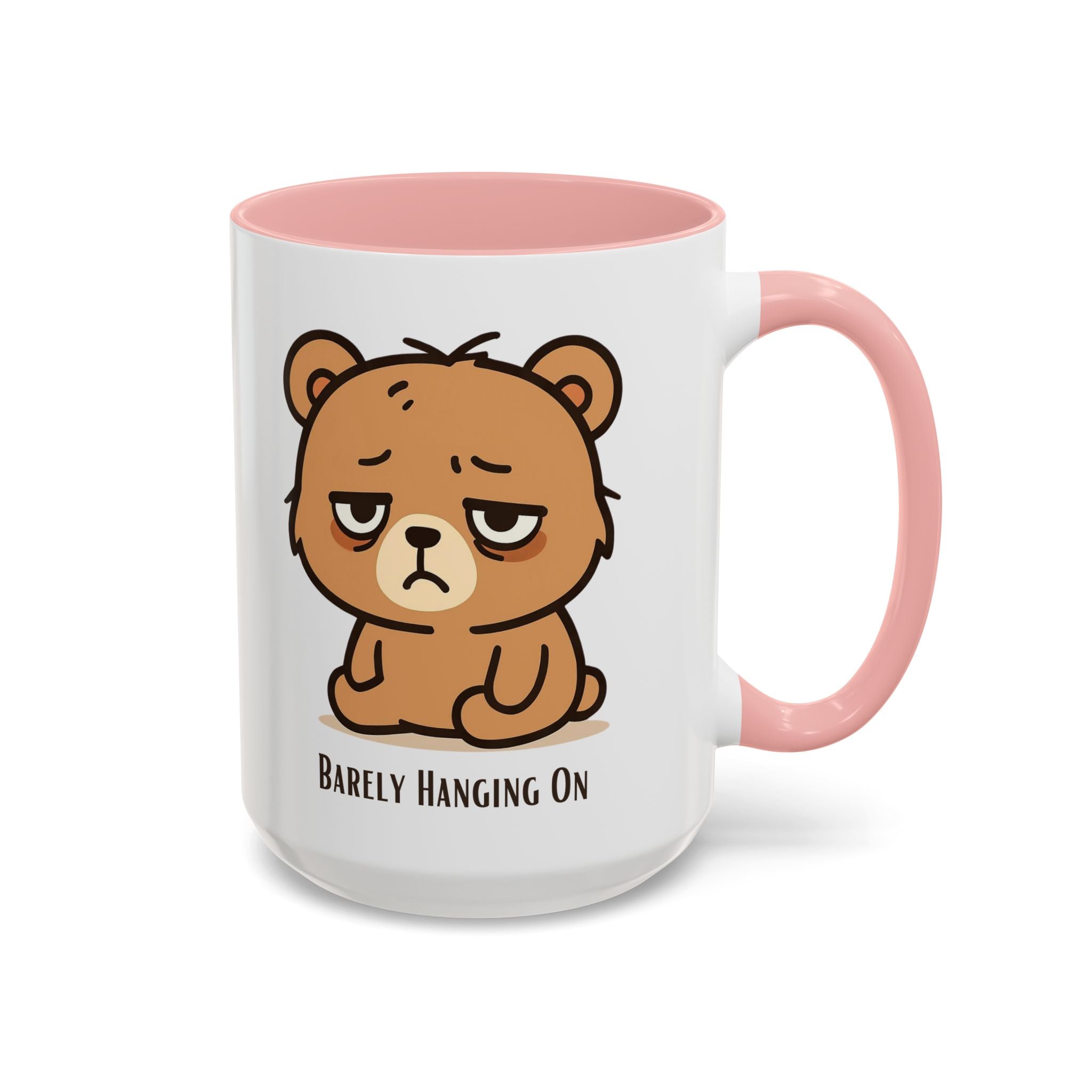 Barely Hanging On Bear Accent Coffee Mug – Cute Tired Bear 11/15oz