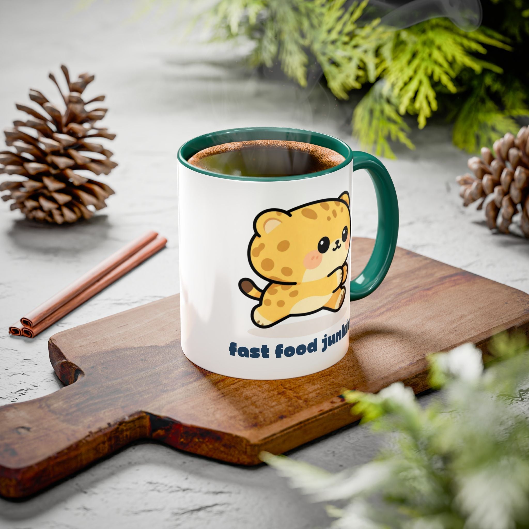 'Fast Food Junkie' Cat Mug — Colorful 11oz & 15oz Ceramic Coffee Cup