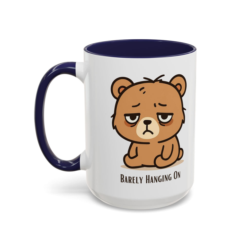 Barely Hanging On Bear Accent Coffee Mug – Cute Tired Bear 11/15oz