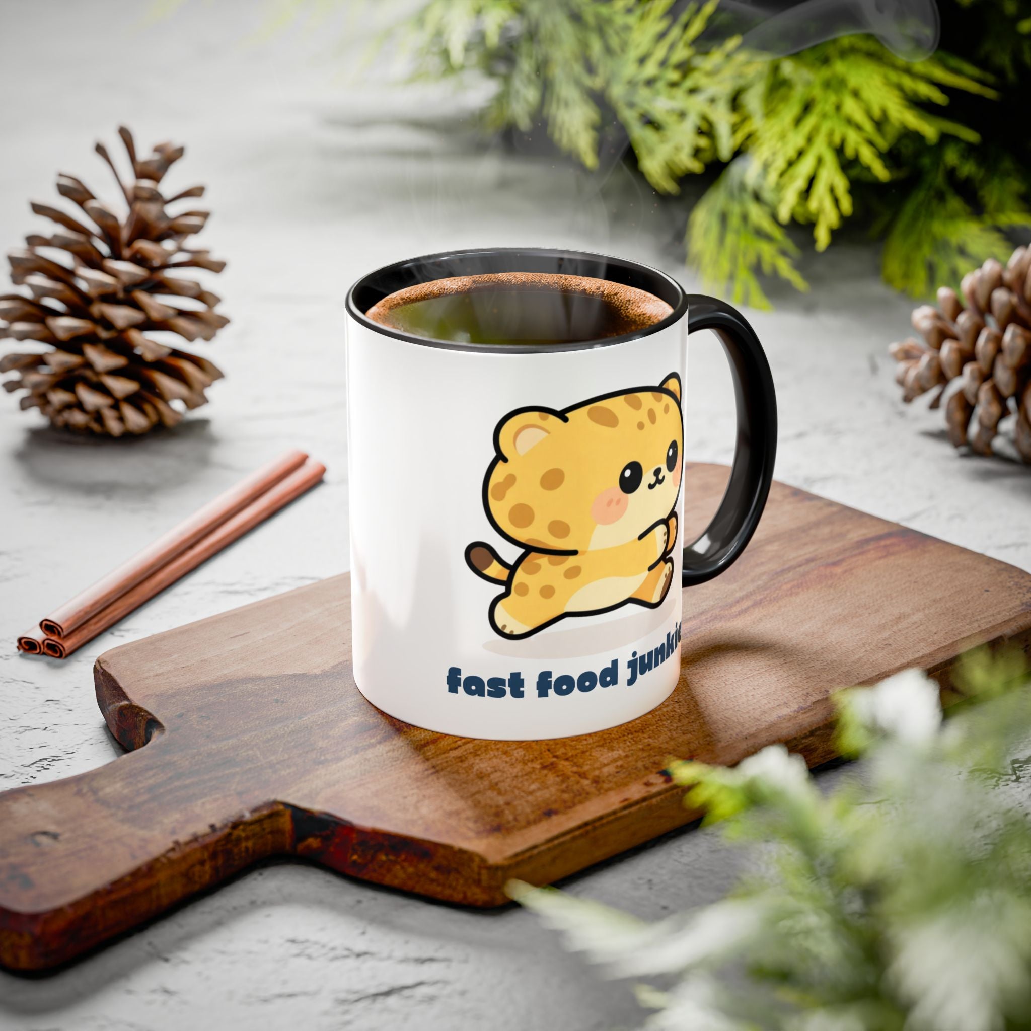 'Fast Food Junkie' Cat Mug — Colorful 11oz & 15oz Ceramic Coffee Cup