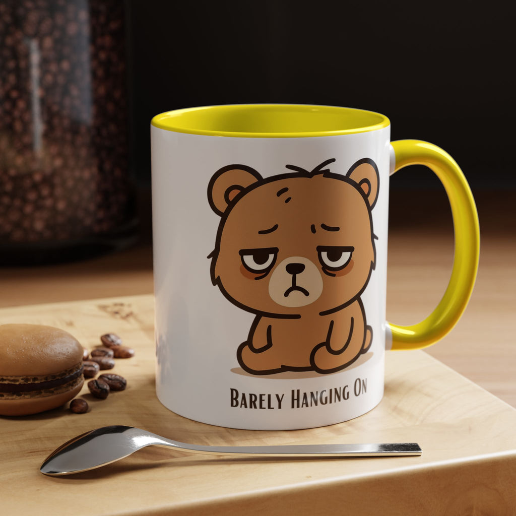 Barely Hanging On Bear Accent Coffee Mug – Cute Tired Bear 11/15oz