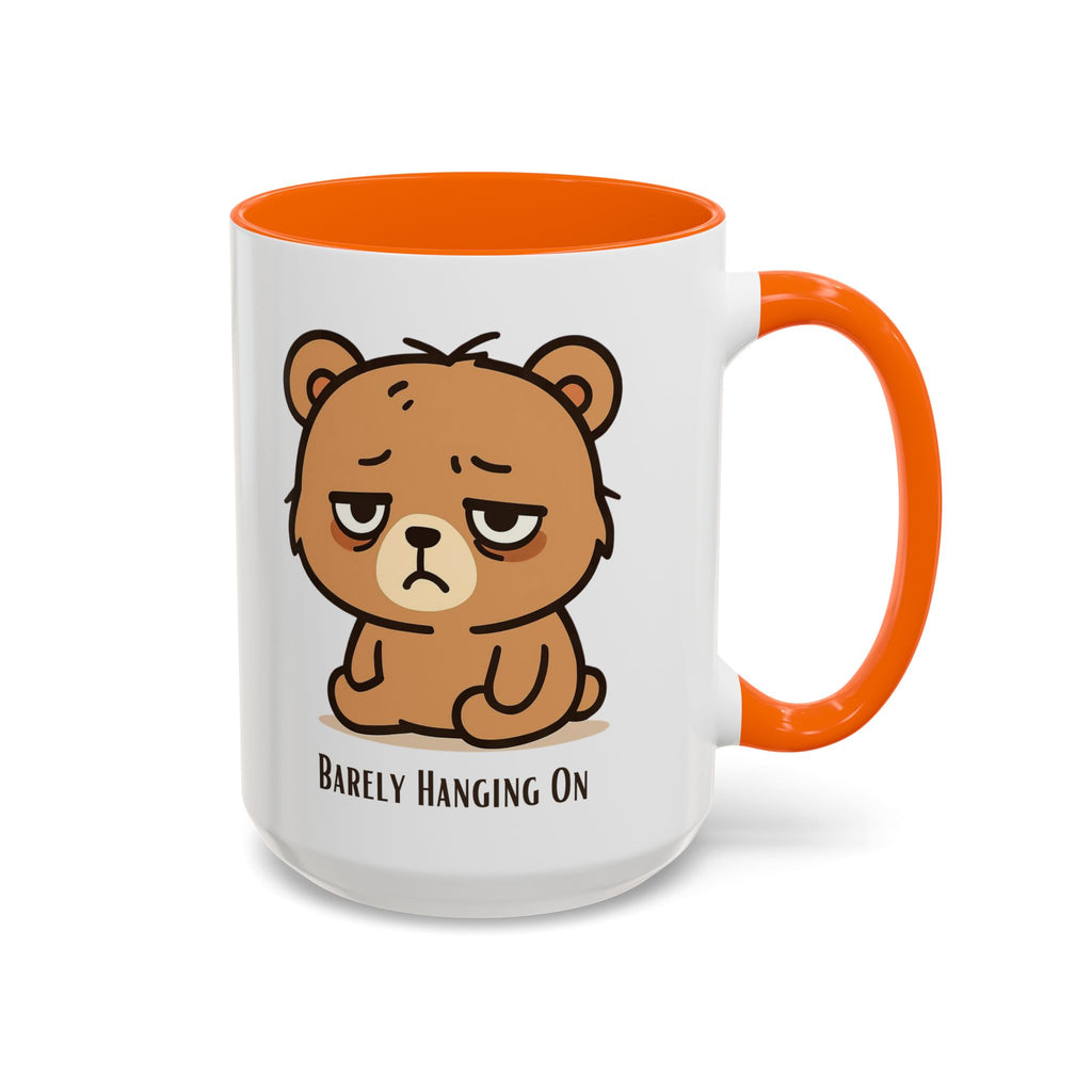 Barely Hanging On Bear Accent Coffee Mug – Cute Tired Bear 11/15oz