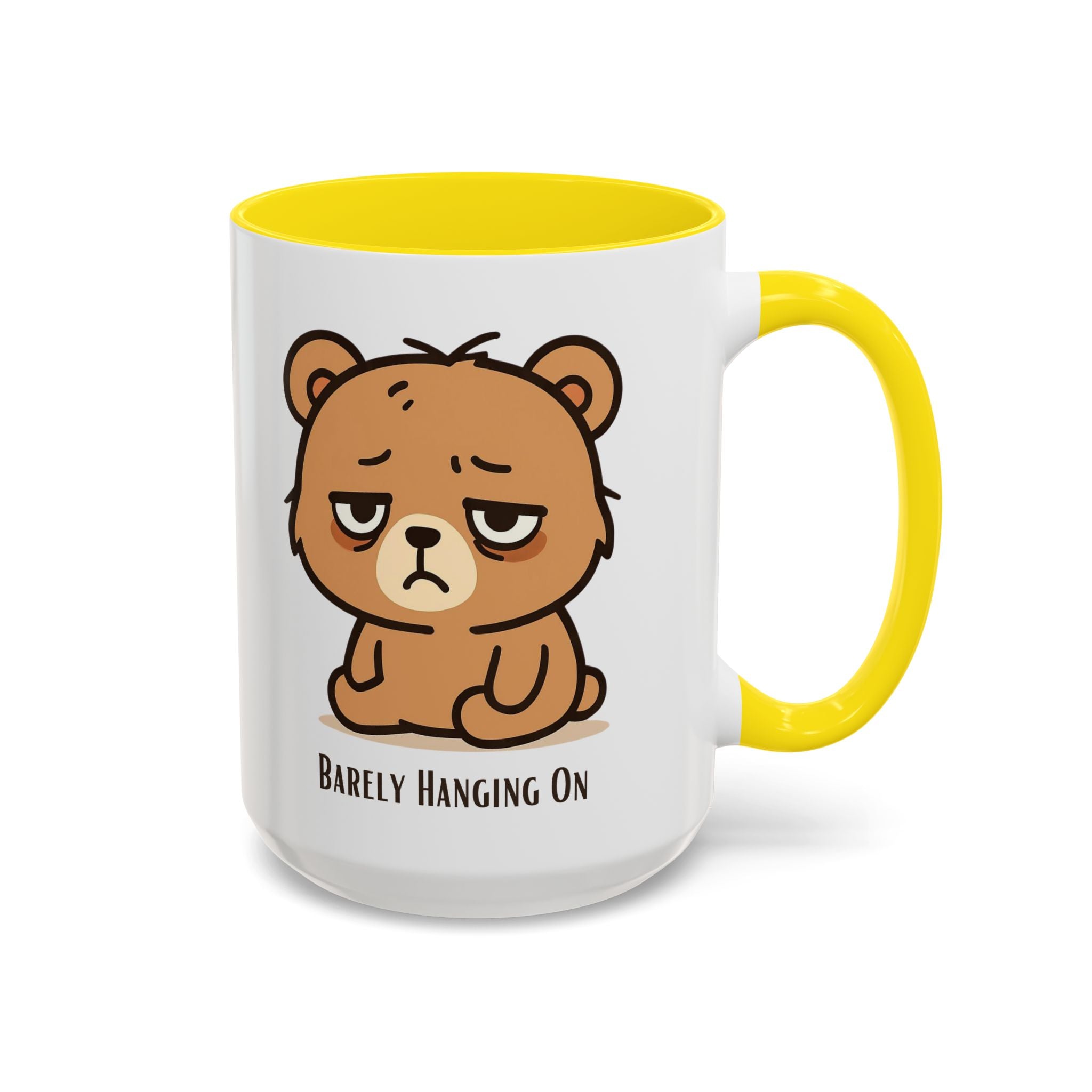 Barely Hanging On Bear Accent Coffee Mug – Cute Tired Bear 11/15oz