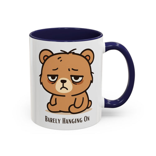 Barely Hanging On Bear Accent Coffee Mug – Cute Tired Bear 11/15oz