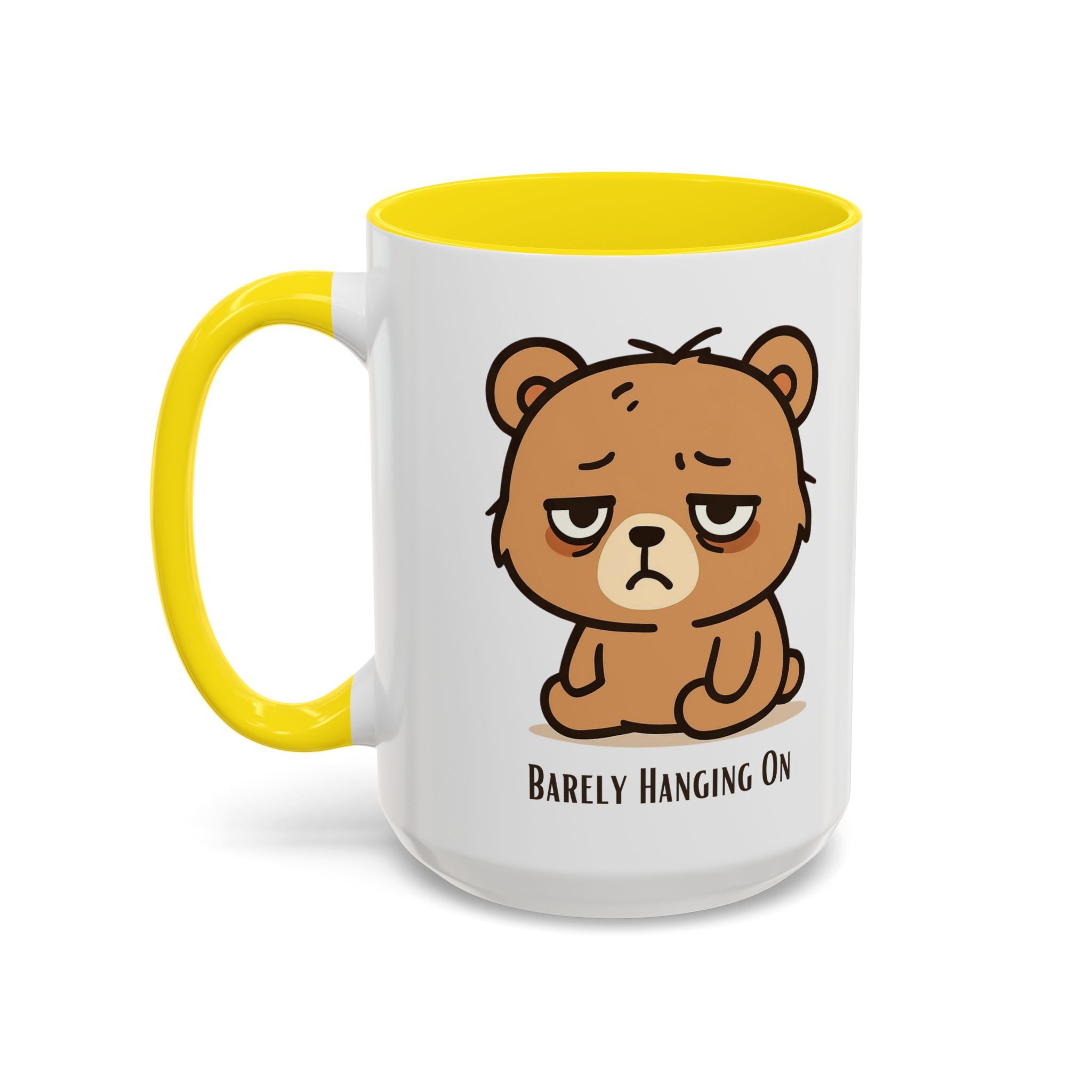 Barely Hanging On Bear Accent Coffee Mug – Cute Tired Bear 11/15oz