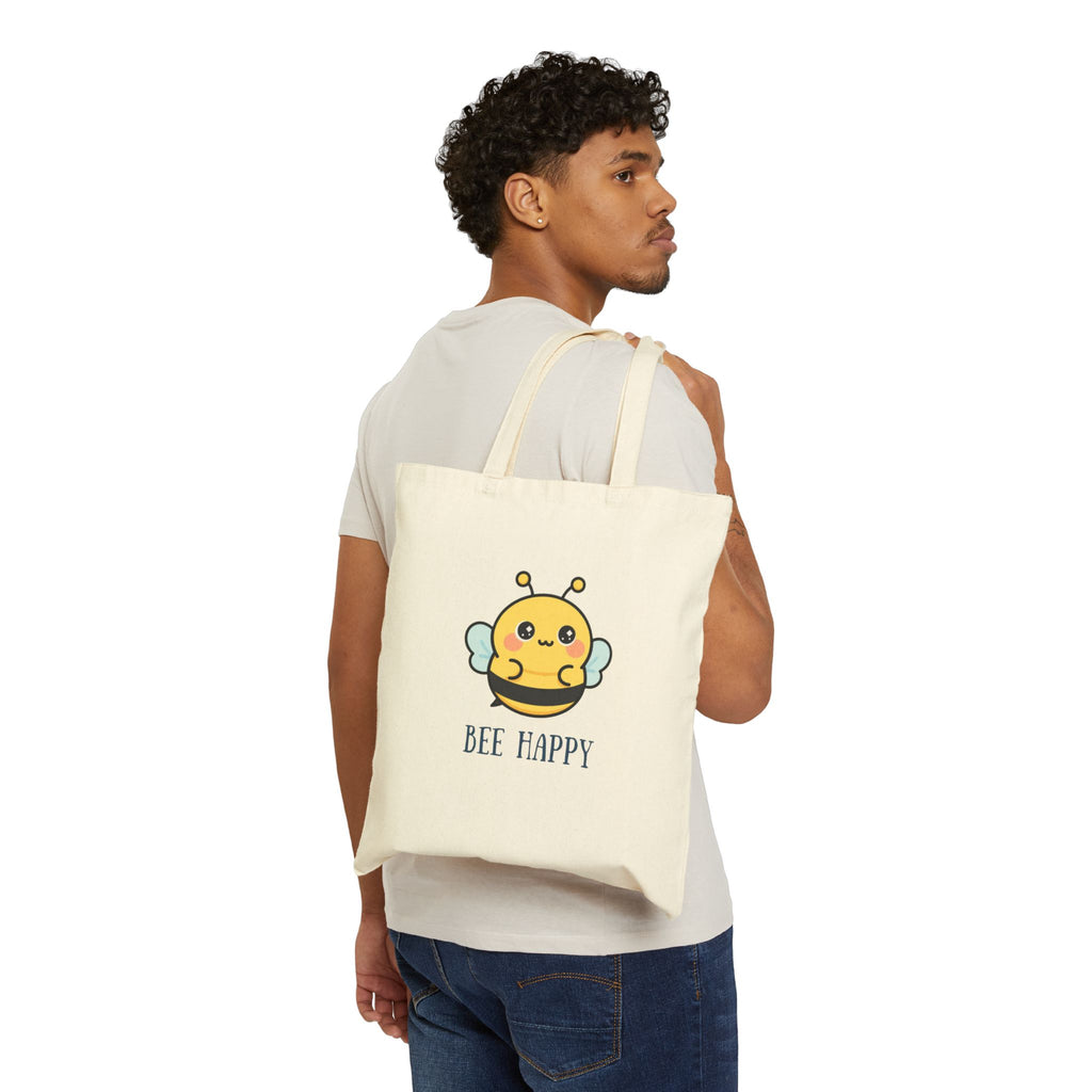 Bee Happy Cotton Tote Bag – Cute Kawaii Bee Reusable Shopping Bag