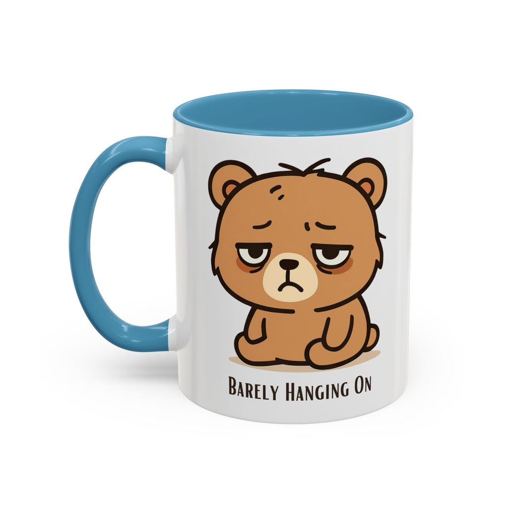 Barely Hanging On Bear Accent Coffee Mug – Cute Tired Bear 11/15oz