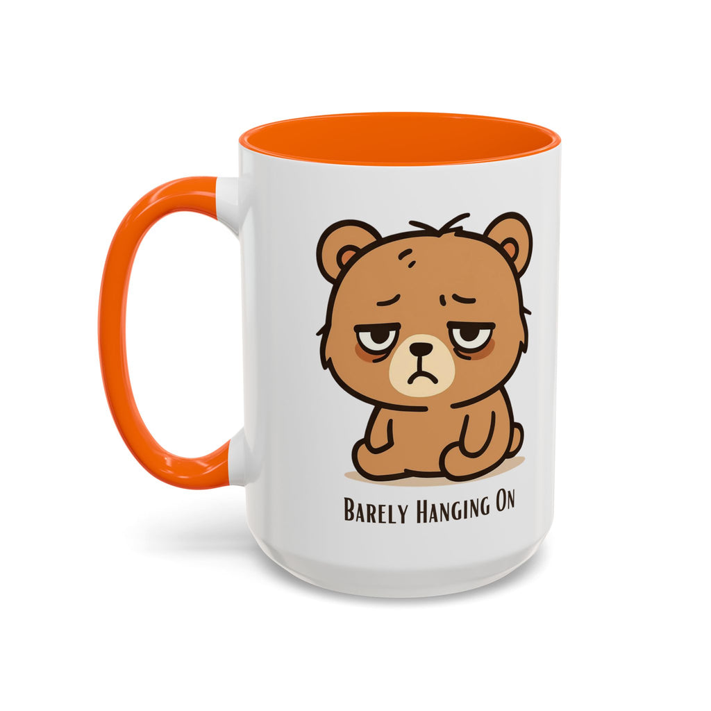 Barely Hanging On Bear Accent Coffee Mug – Cute Tired Bear 11/15oz