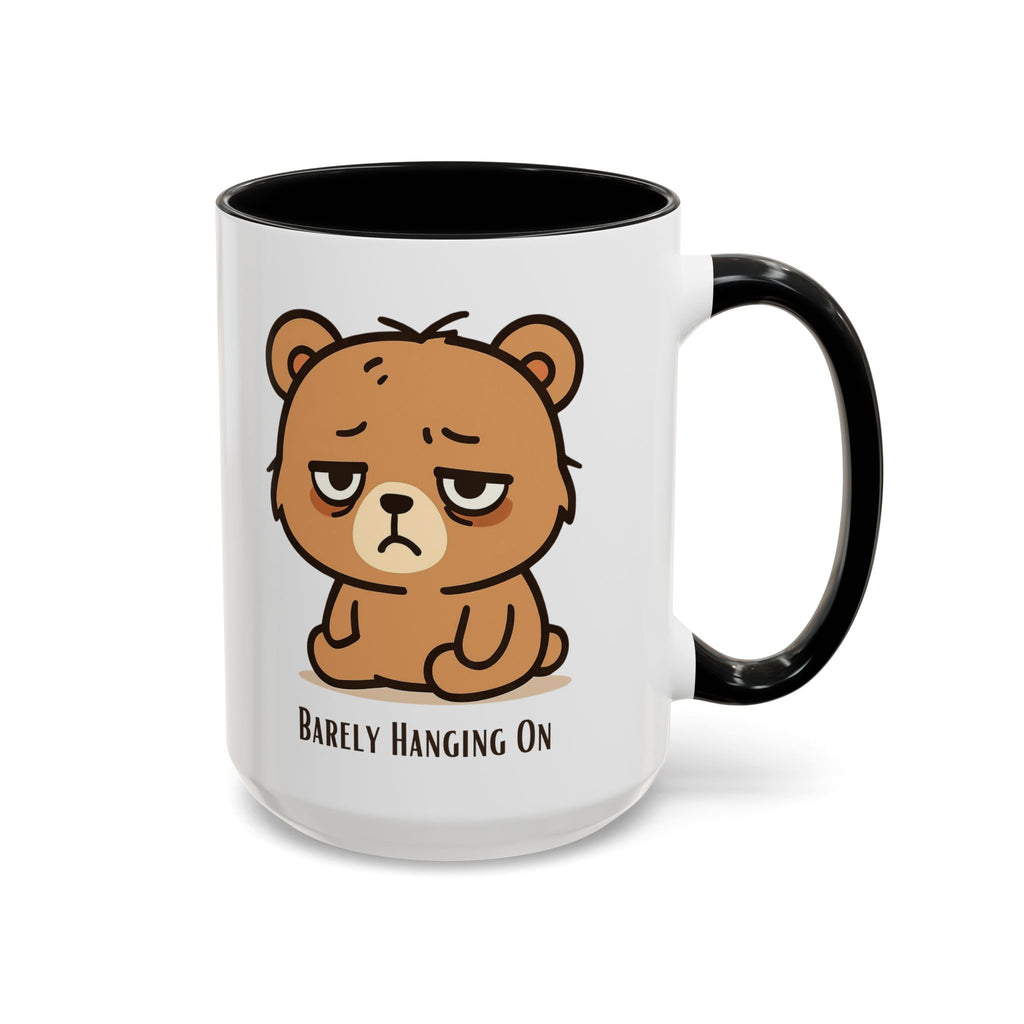 Barely Hanging On Bear Accent Coffee Mug – Cute Tired Bear 11/15oz