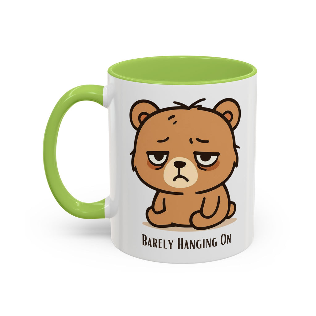 Barely Hanging On Bear Accent Coffee Mug – Cute Tired Bear 11/15oz
