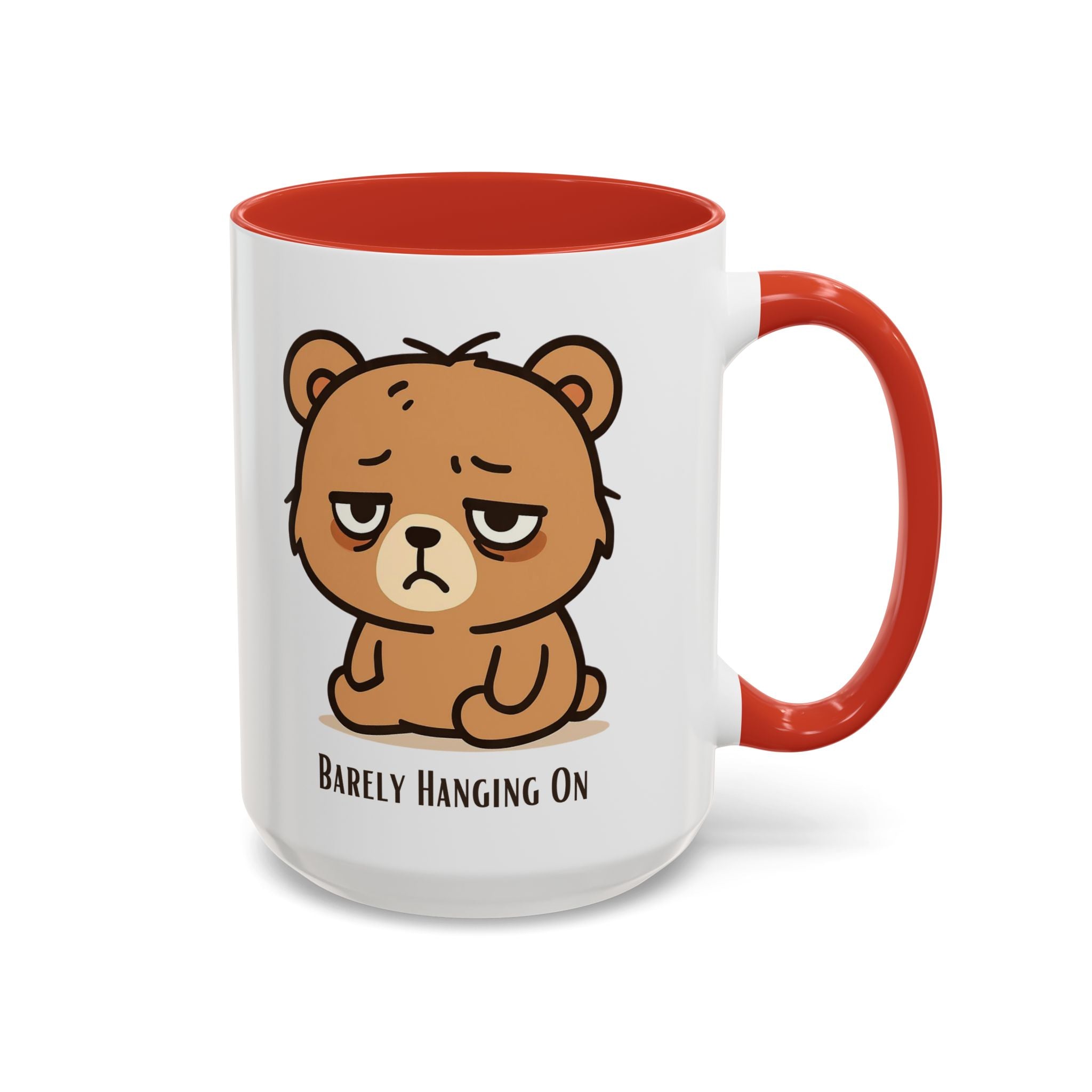 Barely Hanging On Bear Accent Coffee Mug – Cute Tired Bear 11/15oz