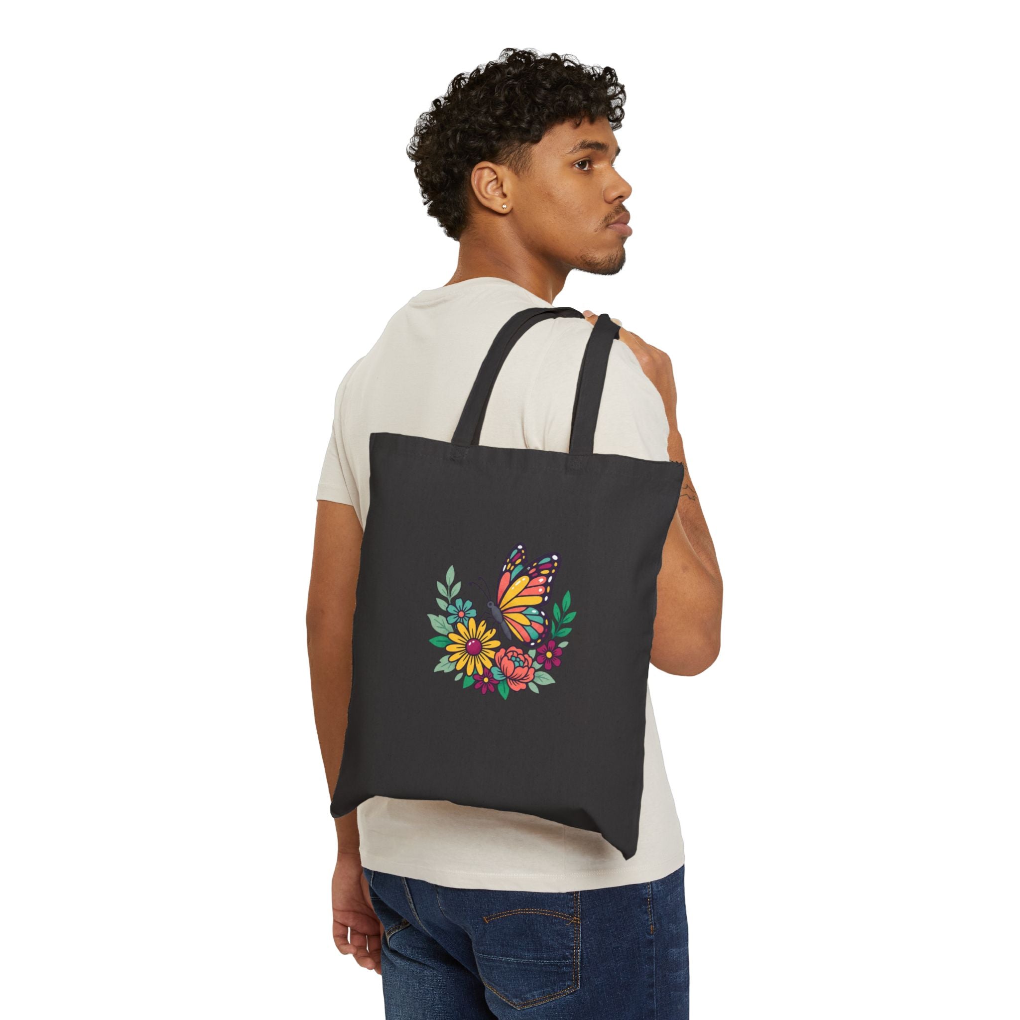 Butterfly Floral Canvas Tote — Cotton Market Bag