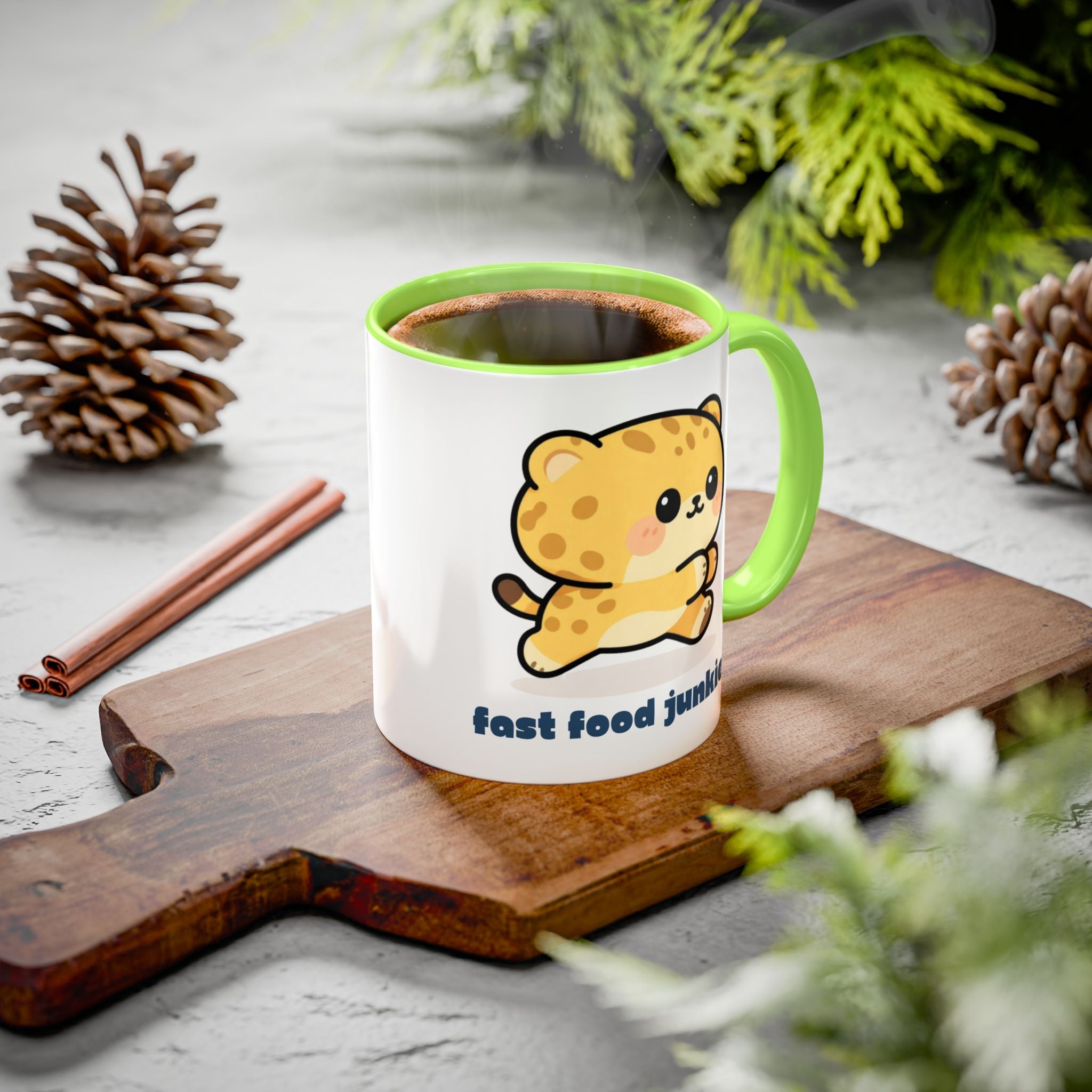 'Fast Food Junkie' Cat Mug — Colorful 11oz & 15oz Ceramic Coffee Cup