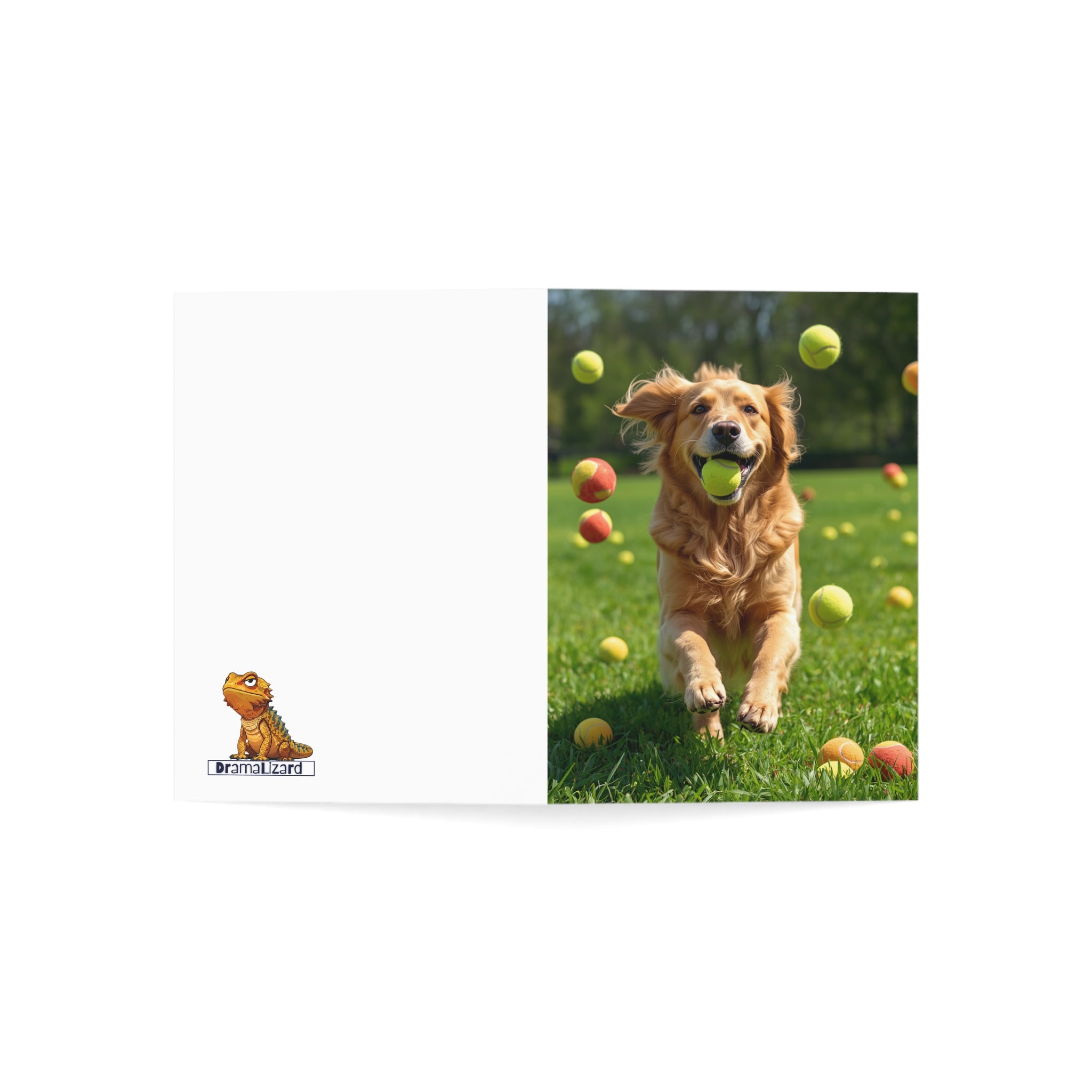 Golden Retriever Playing with Tennis Balls — Blank Greeting Card (Blank Interior)