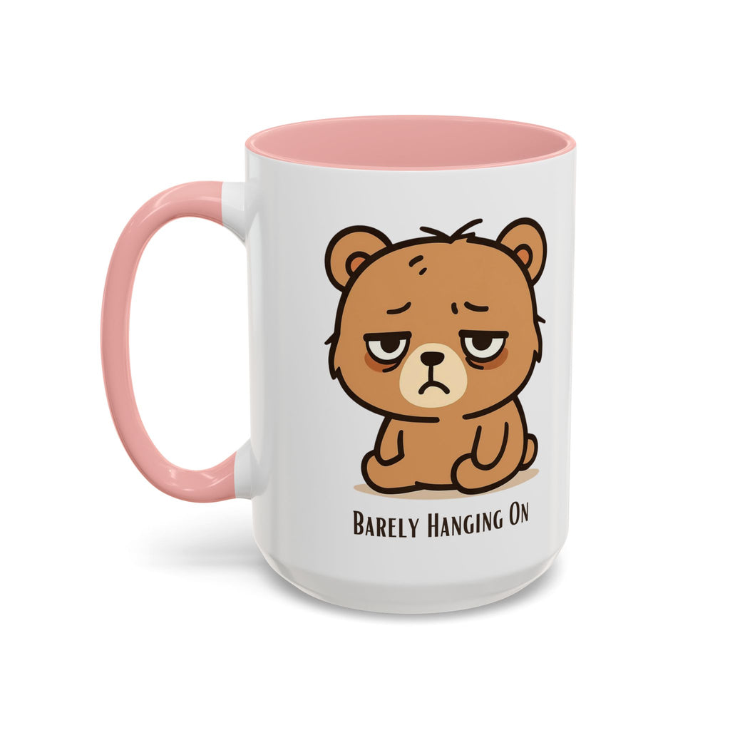 Barely Hanging On Bear Accent Coffee Mug – Cute Tired Bear 11/15oz