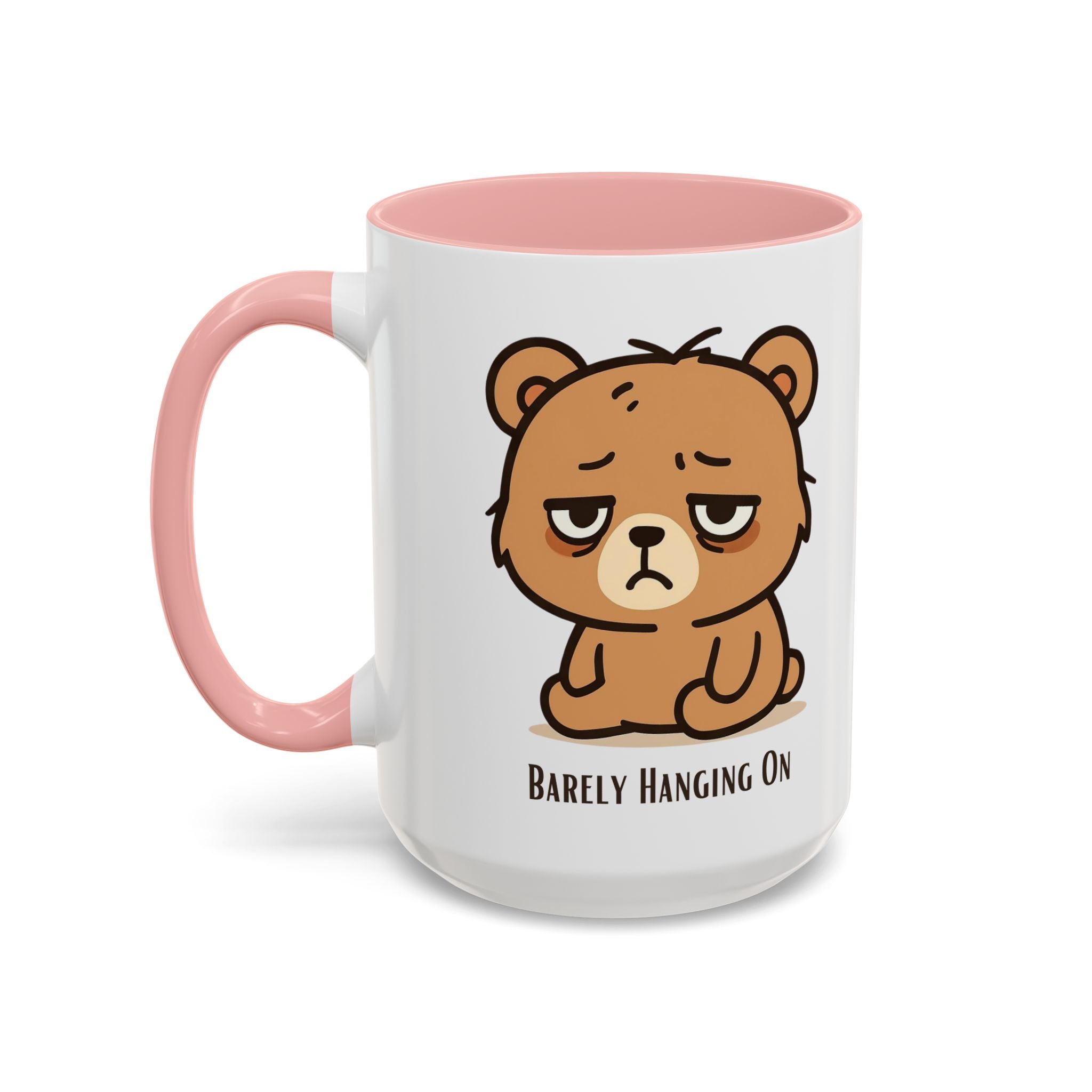 Barely Hanging On Bear Accent Coffee Mug – Cute Tired Bear 11/15oz
