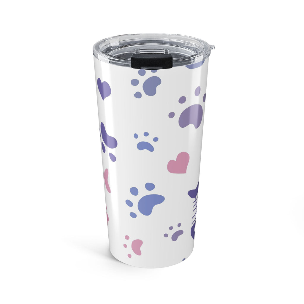 20oz Pet Paw Print Tumbler — Cute Cat & Dog Paws, Hearts & Fishbone Travel Cup