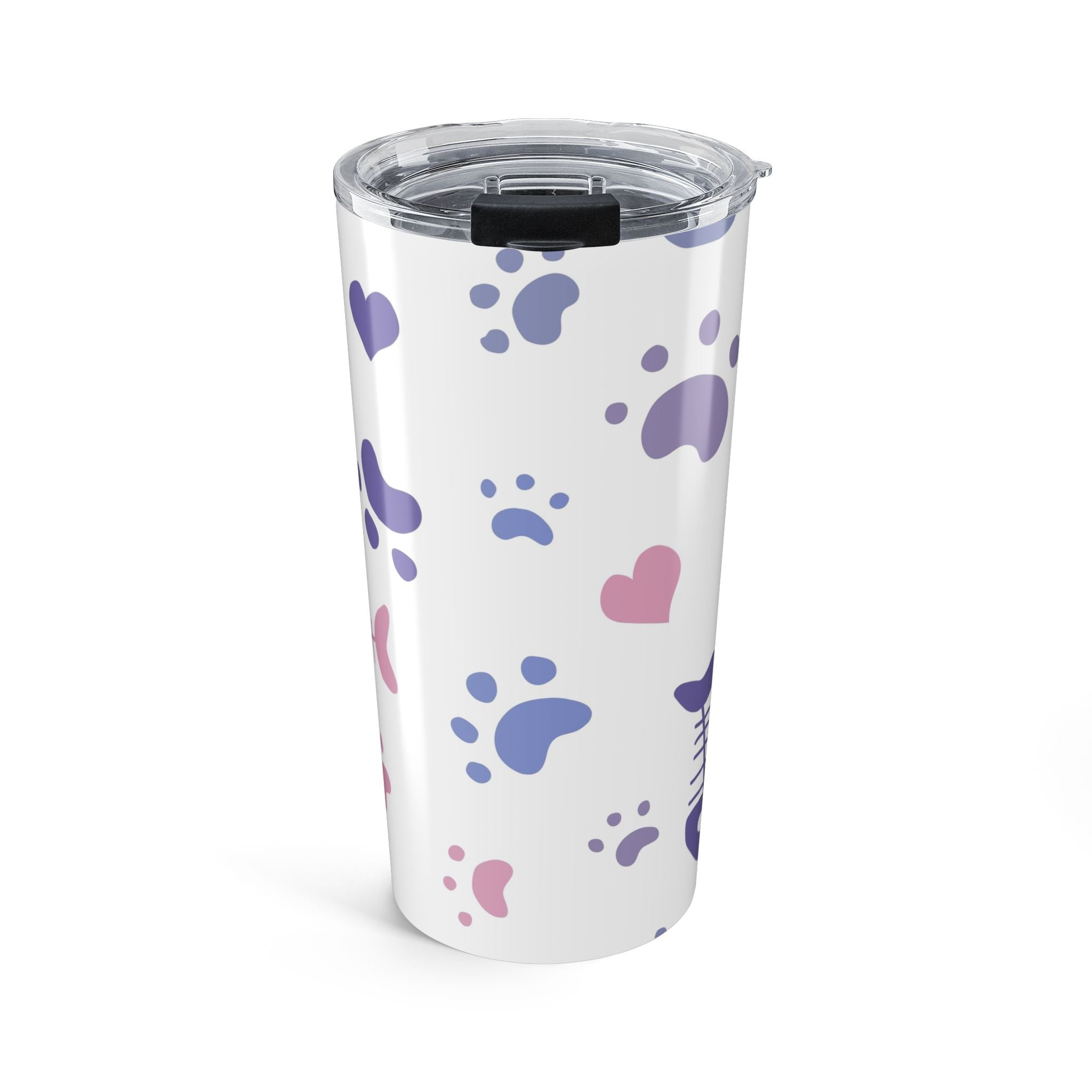 20oz Pet Paw Print Tumbler — Cute Cat & Dog Paws, Hearts & Fishbone Travel Cup