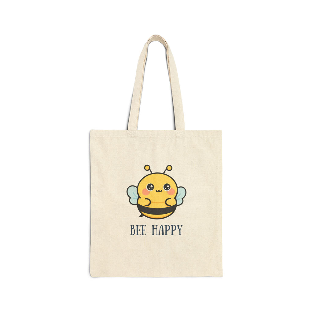 Bee Happy Cotton Tote Bag – Cute Kawaii Bee Reusable Shopping Bag