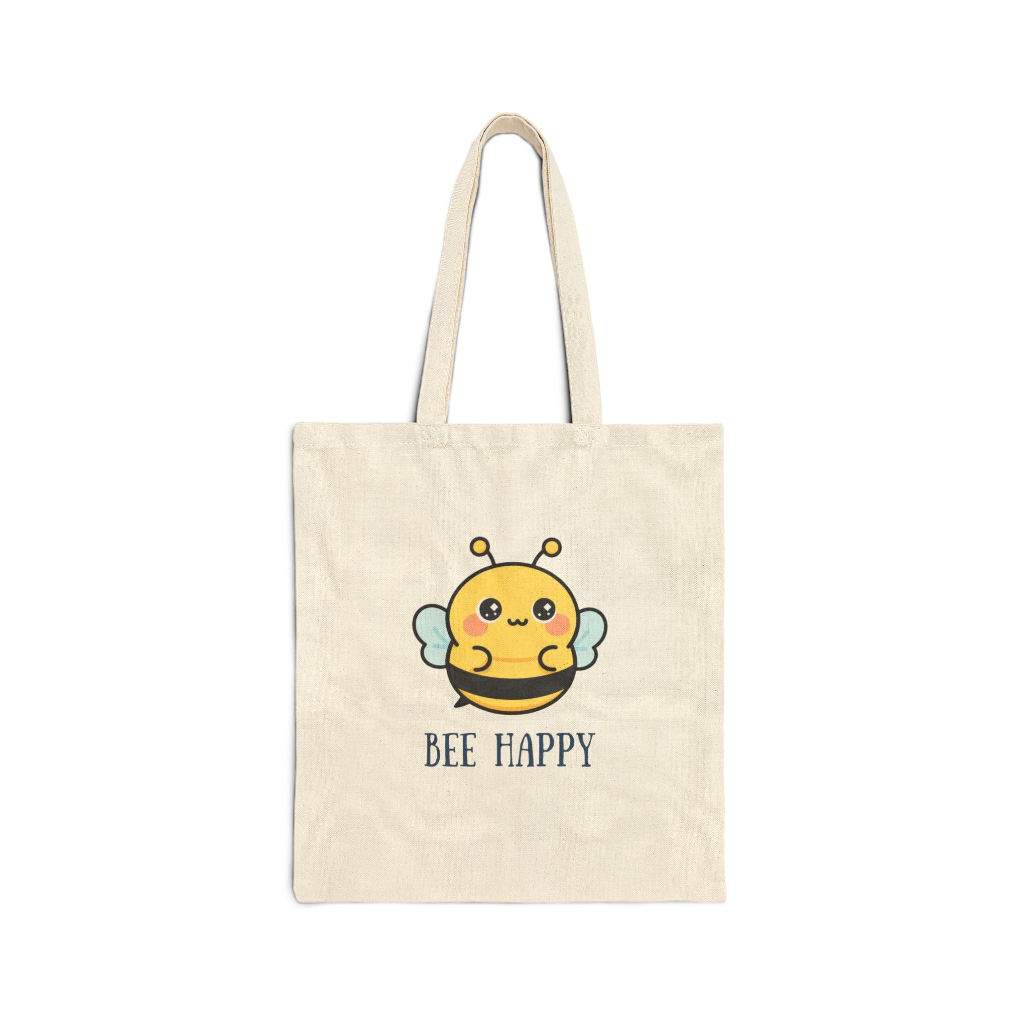 Bee Happy Cotton Tote Bag – Cute Kawaii Bee Reusable Shopping Bag
