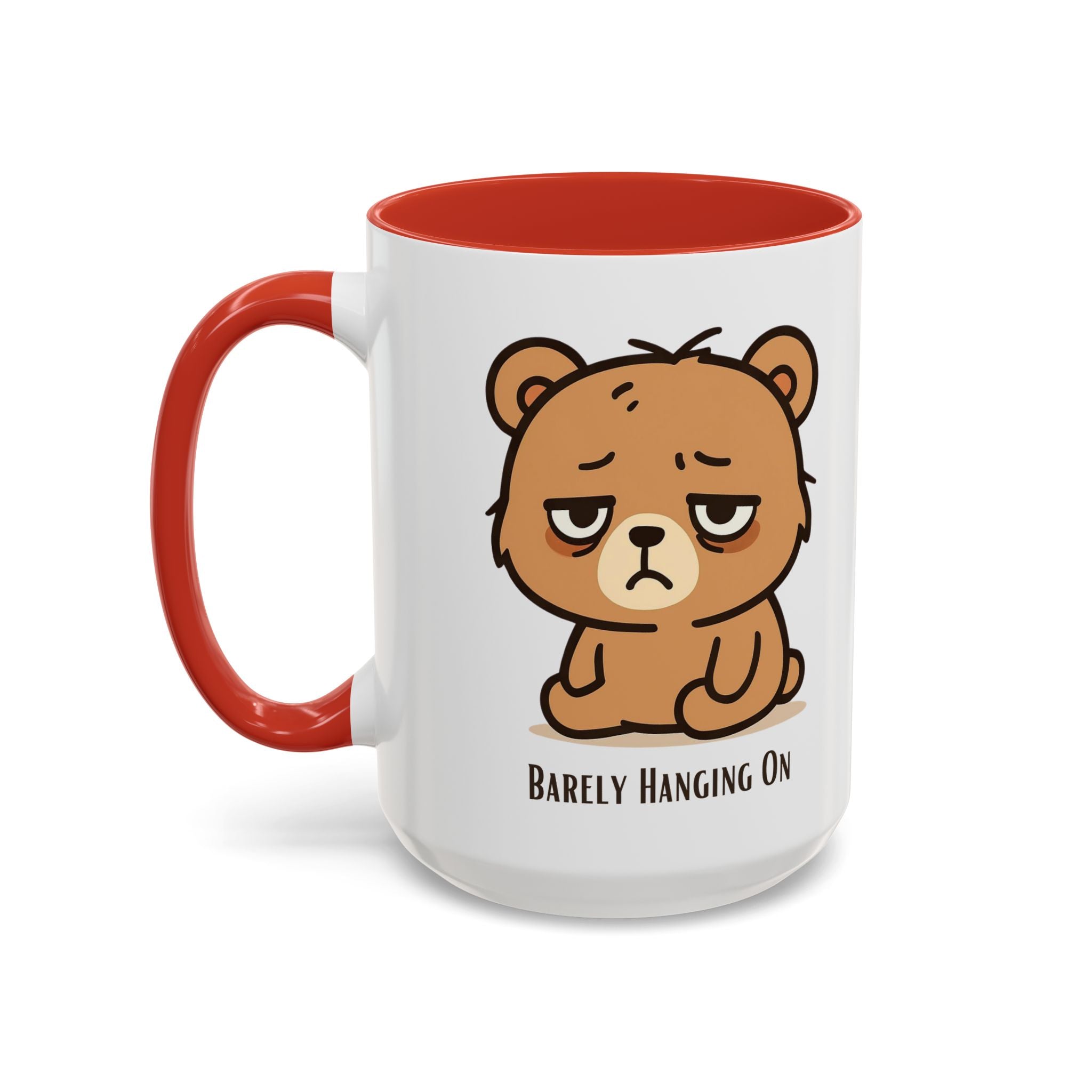 Barely Hanging On Bear Accent Coffee Mug – Cute Tired Bear 11/15oz
