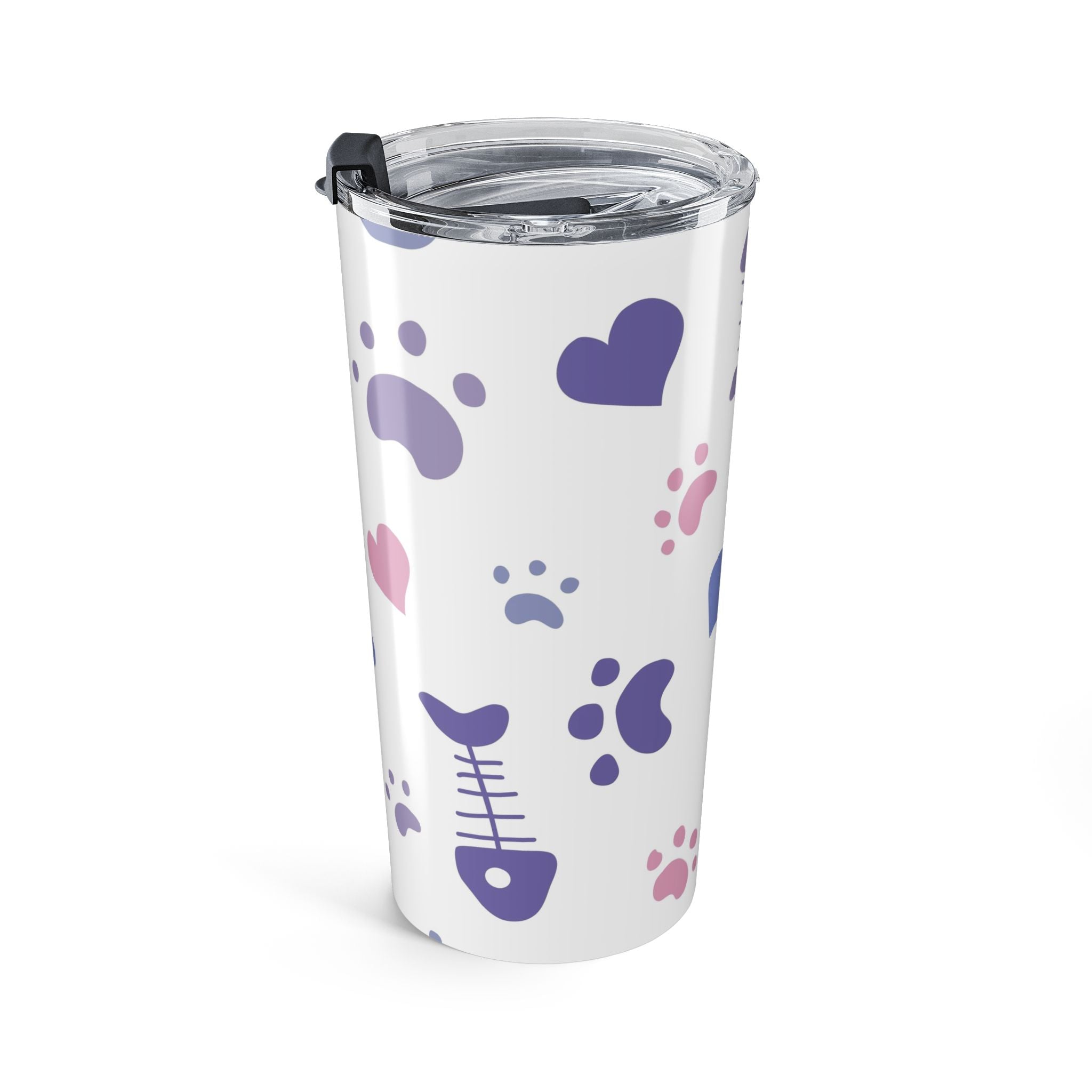 20oz Pet Paw Print Tumbler — Cute Cat & Dog Paws, Hearts & Fishbone Travel Cup