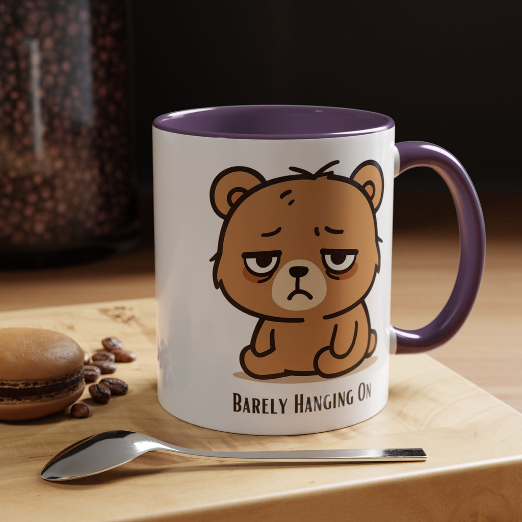 Barely Hanging On Bear Accent Coffee Mug – Cute Tired Bear 11/15oz