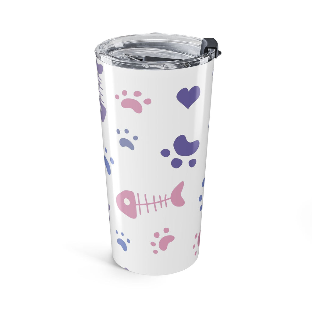 20oz Pet Paw Print Tumbler — Cute Cat & Dog Paws, Hearts & Fishbone Travel Cup
