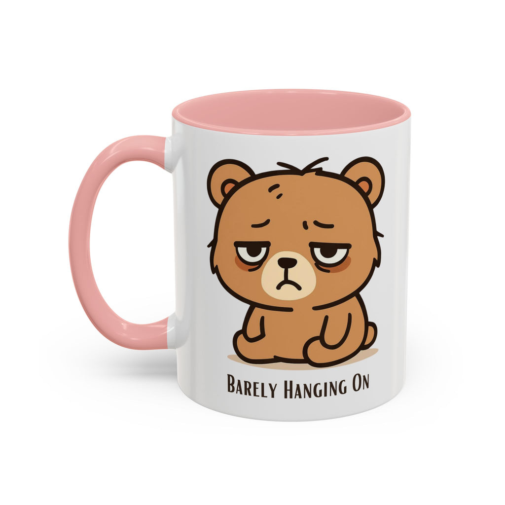 Barely Hanging On Bear Accent Coffee Mug – Cute Tired Bear 11/15oz