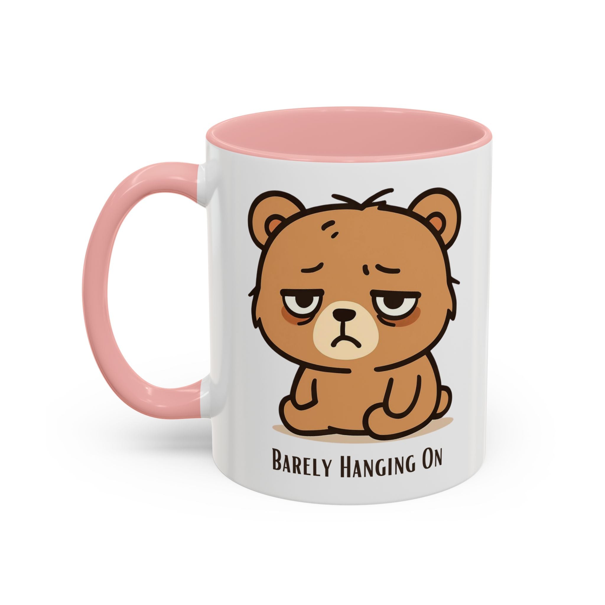 Barely Hanging On Bear Accent Coffee Mug – Cute Tired Bear 11/15oz
