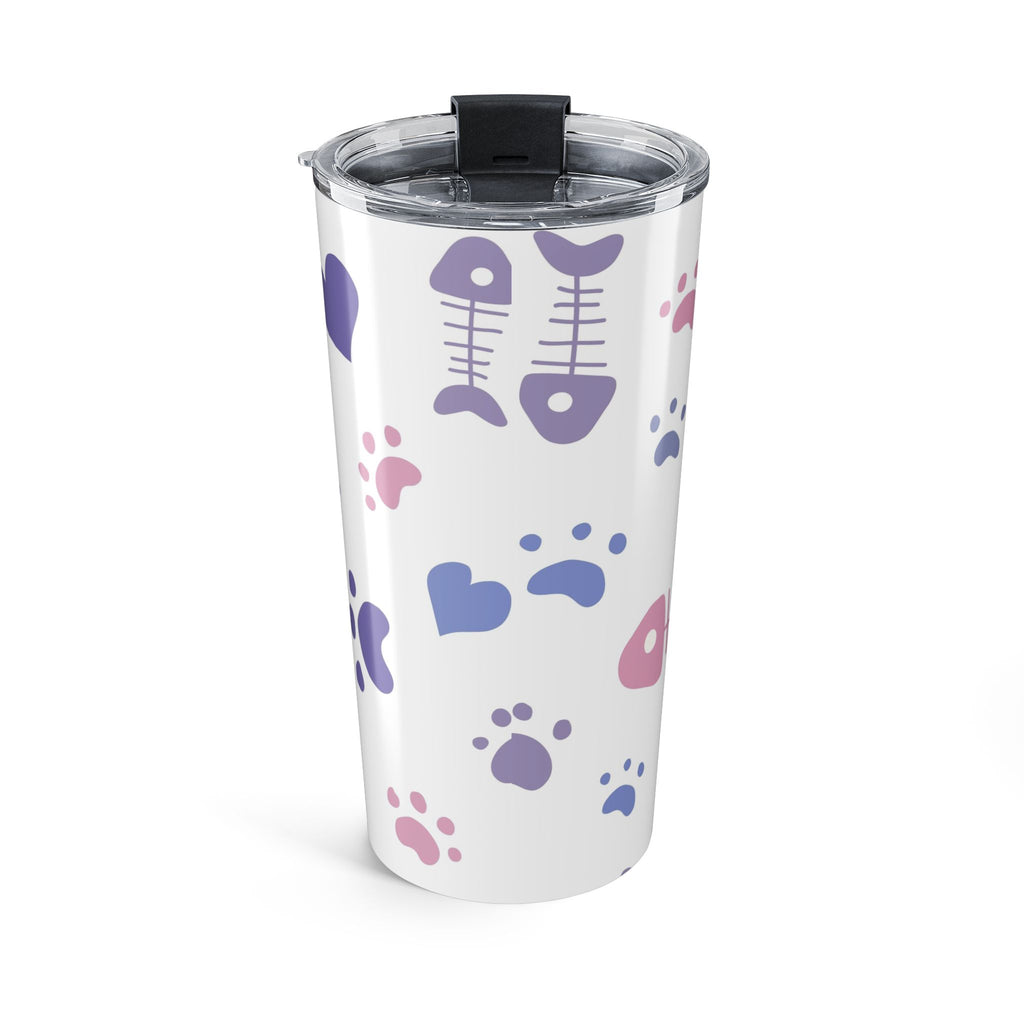20oz Pet Paw Print Tumbler — Cute Cat & Dog Paws, Hearts & Fishbone Travel Cup