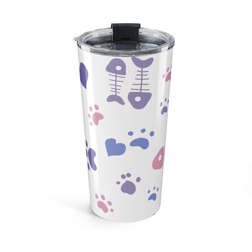20oz Pet Paw Print Tumbler — Cute Cat & Dog Paws, Hearts & Fishbone Travel Cup