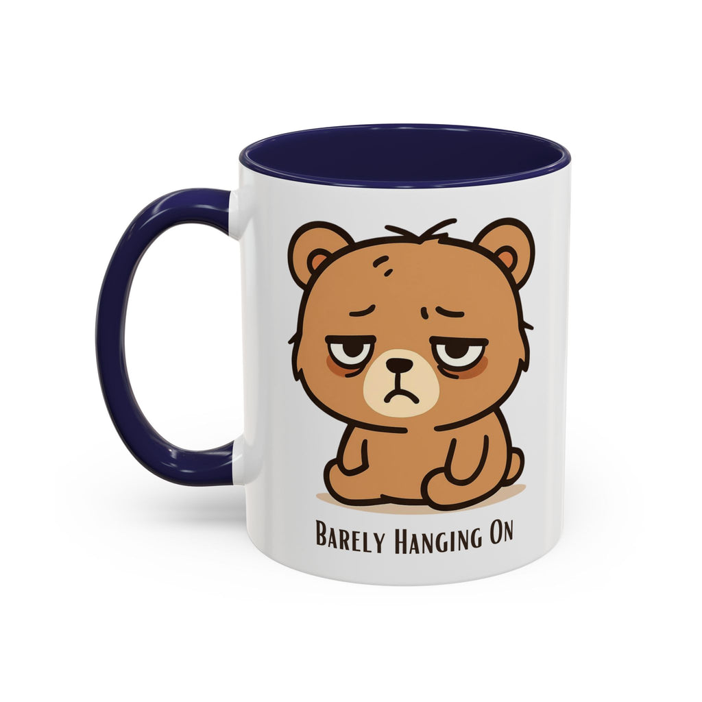 Barely Hanging On Bear Accent Coffee Mug – Cute Tired Bear 11/15oz
