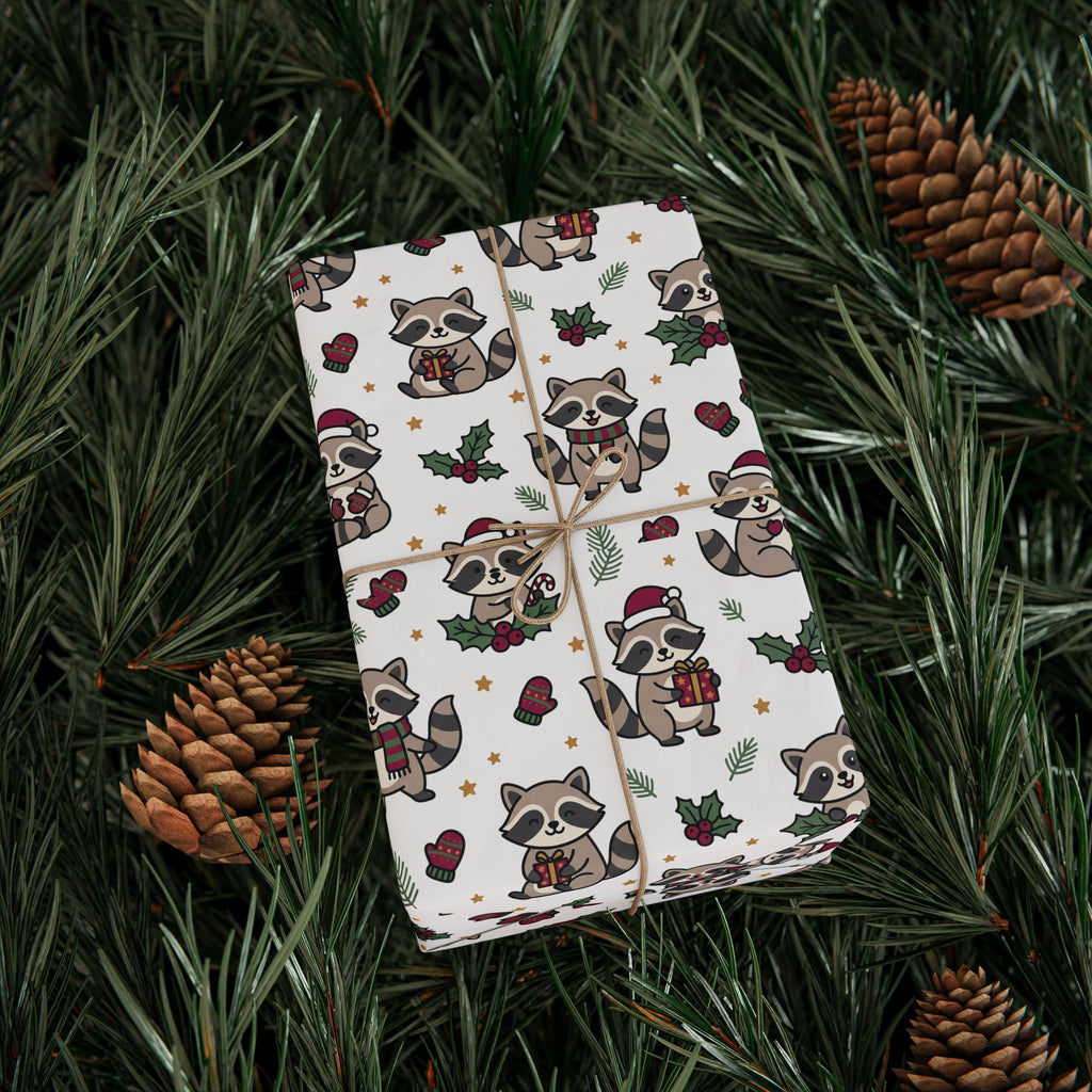 Christmas Raccoon Wrapping Paper — Cute Holiday Dog Pattern Gift Wrap