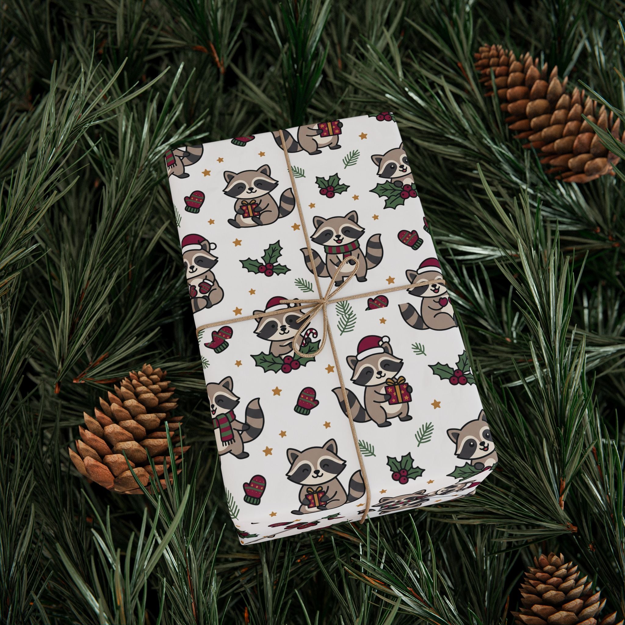 Christmas Raccoon Wrapping Paper — Cute Holiday Dog Pattern Gift Wrap