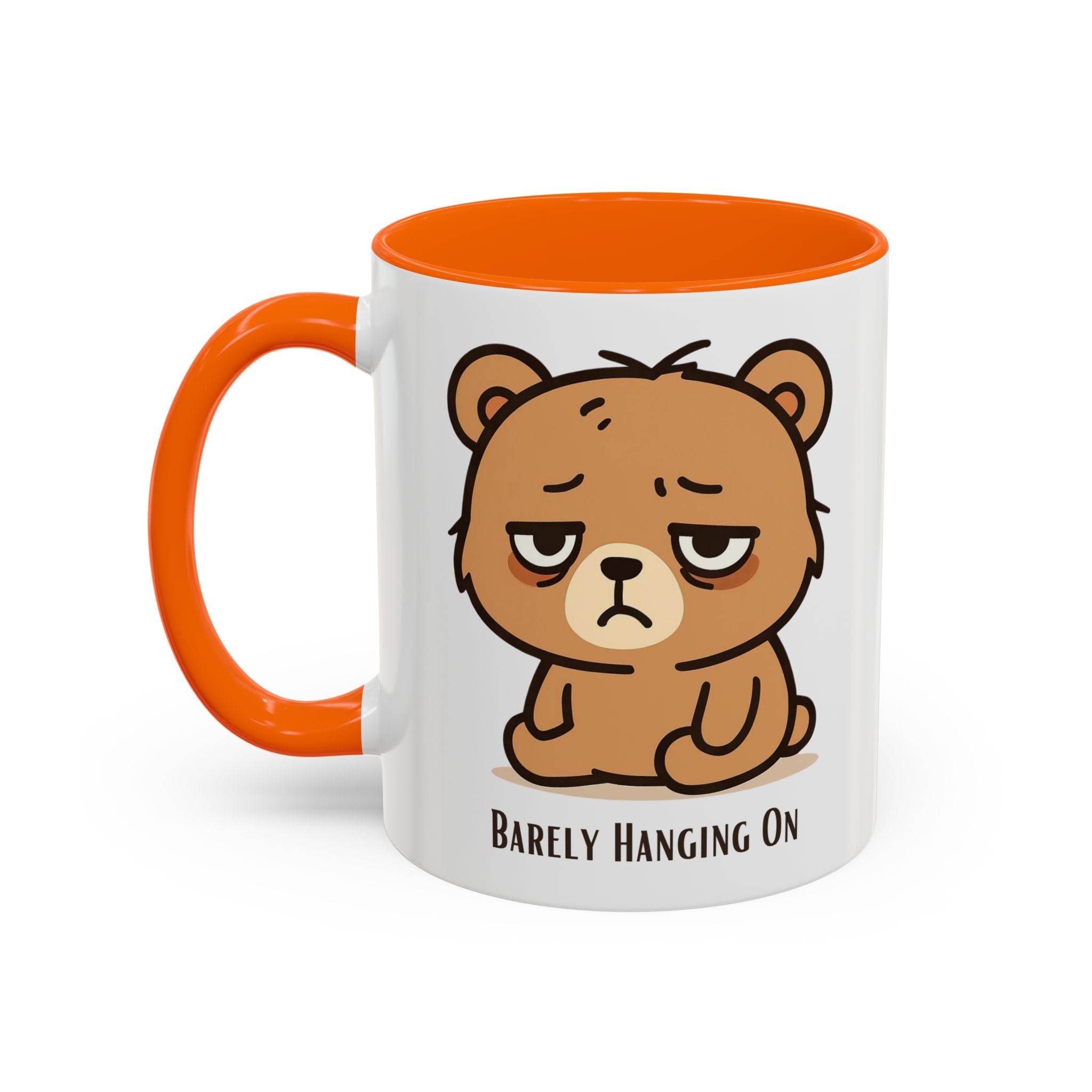 Barely Hanging On Bear Accent Coffee Mug – Cute Tired Bear 11/15oz