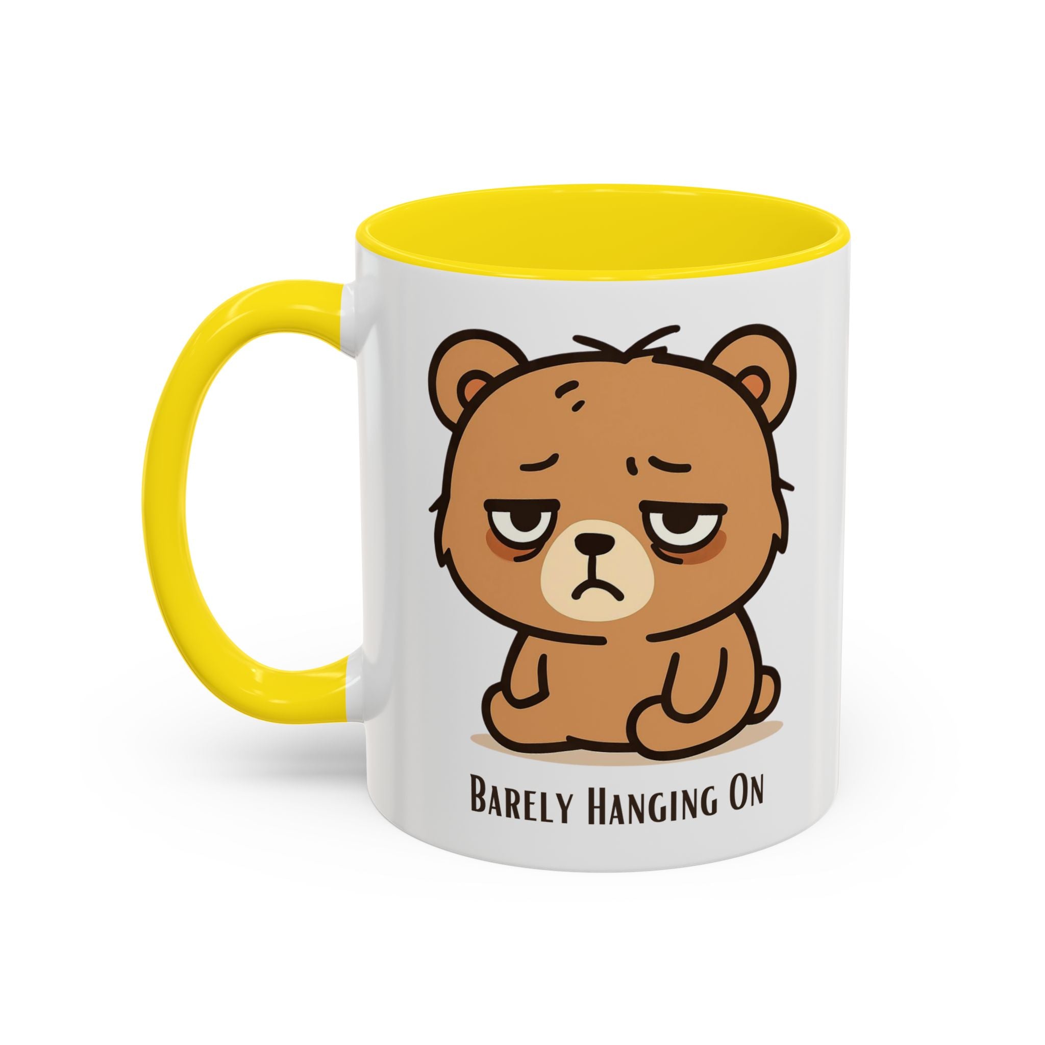 Barely Hanging On Bear Accent Coffee Mug – Cute Tired Bear 11/15oz